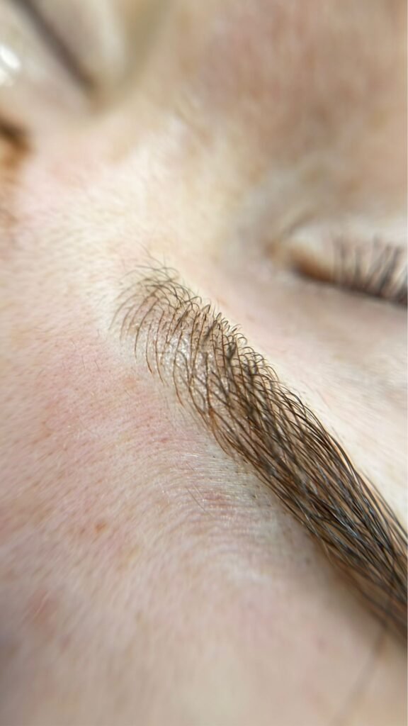 Nano brows Antwerpen ultrafijne hairstrokes close-up wenkbrauw